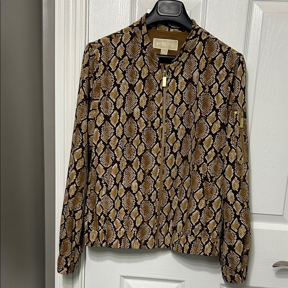 Michael Kors Brown Snake Print Bomber Jacket